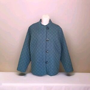 Dressbarn Jacket Women's 18/20 Teal Quilted Solid 4 Button Lightweight Polyester
